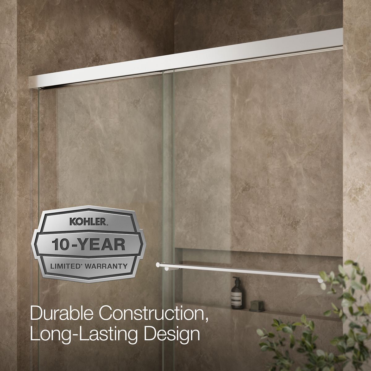 KOHLER K-707002-L Revel 62" H sliding bath door with 5/16"-thick glass