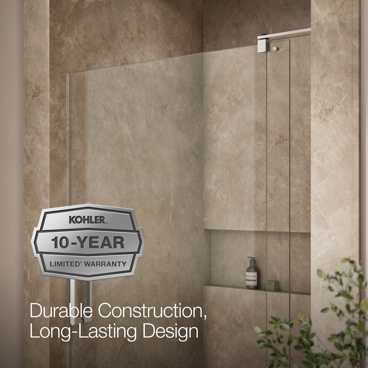KOHLER K-707556-L Revel Pivot shower door, 74" H x 43-1/8 - 48" W, with 5/16" thick Crystal Clear glass