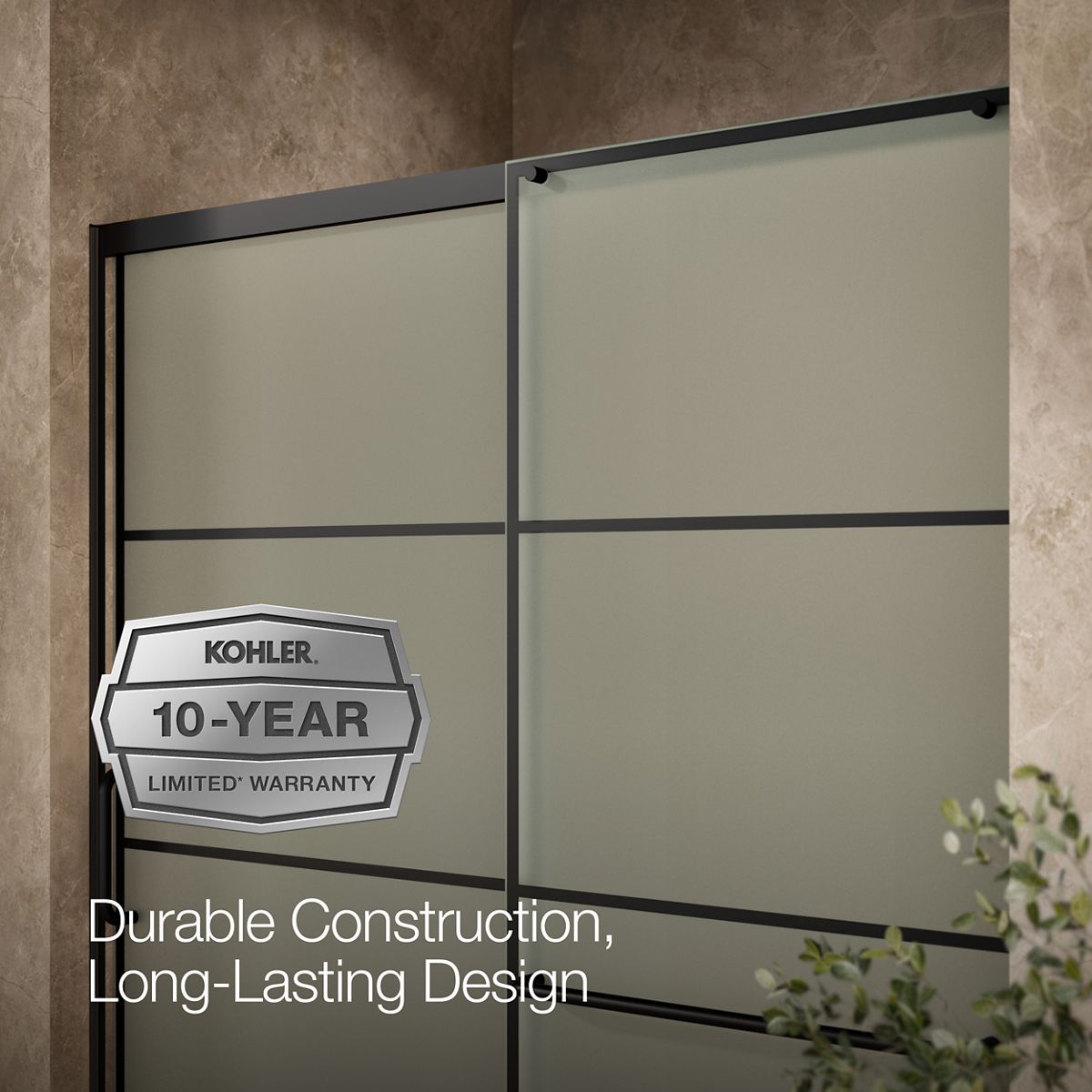 KOHLER K-707616-8G80 Elate Sliding shower door, 75-1/2" H x 62-1/4 - 65-5/8" W, with heavy 5/16" thick Frosted glass with rectangular grille pattern