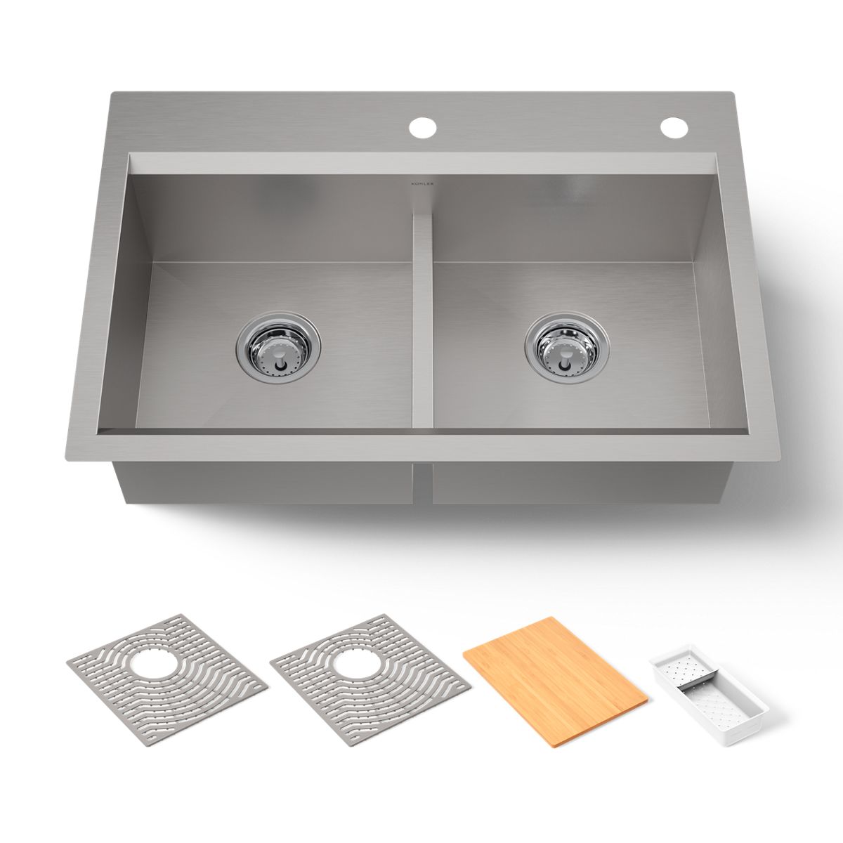KOHLER K-80085-2PC Task Smart Divide Smart Divide 33" top-/undermount double-bowl workstation kitchen sink