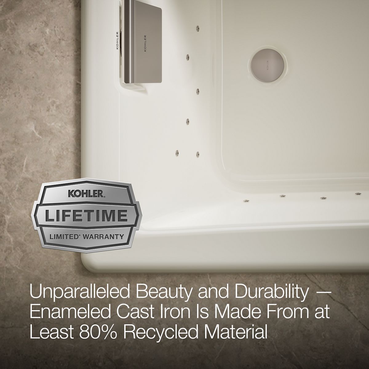 KOHLER K-852-GH96 Tea-for-Two 60" x 32" drop-in Heated BubbleMassage air bath