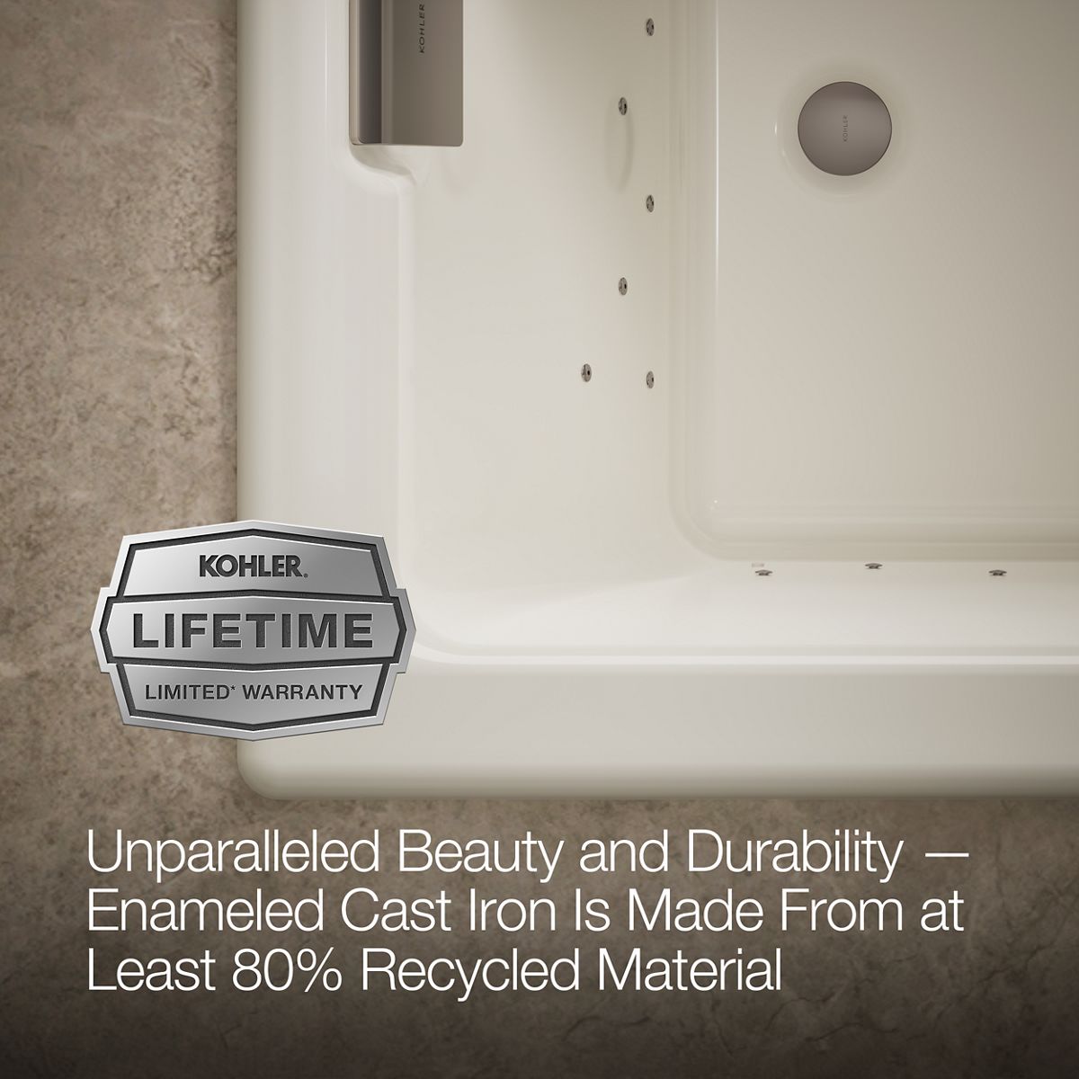 KOHLER K-856-GH96 Tea-for-Two 66" x 36" drop-in Heated BubbleMassage air bath