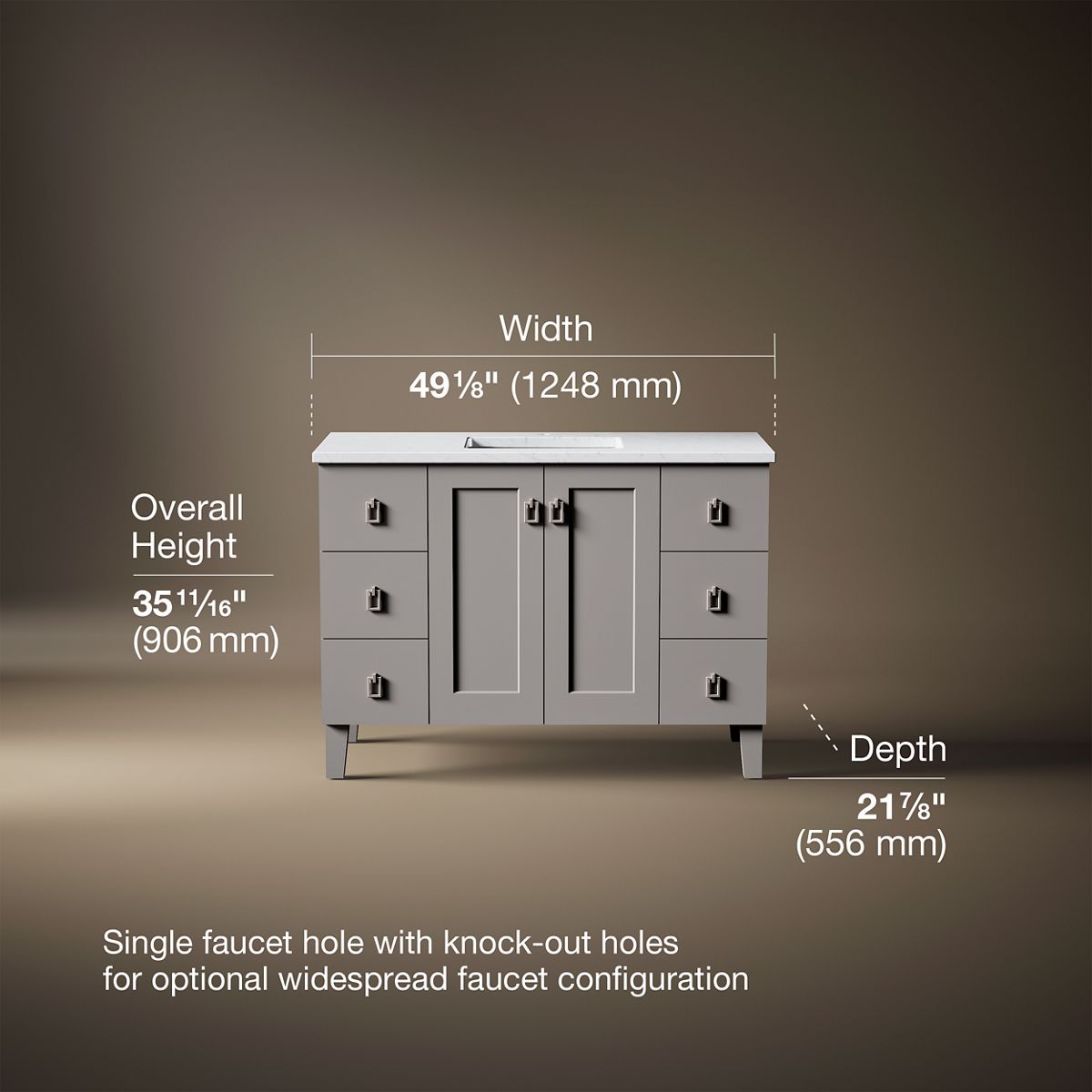KOHLER K-CM99535-BD1 Poplin 48" bathroom vanity cabinet with sink and quartz top, mohair grey - view 5