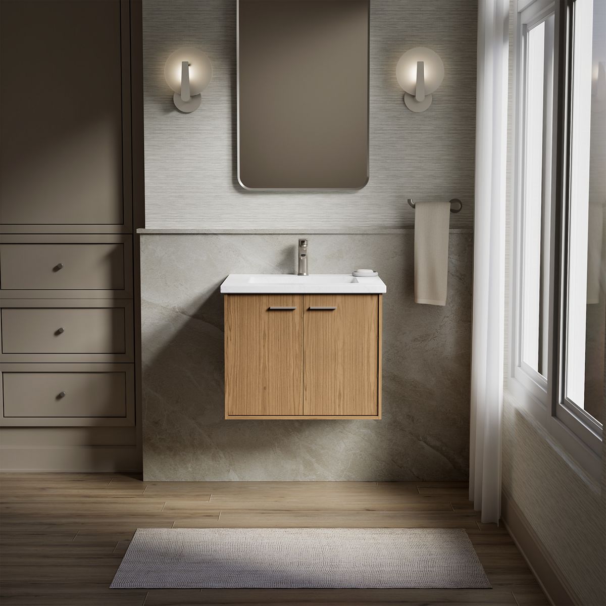 KOHLER K-CM99539-BD1 Jute 24" wall-hung bathroom vanity cabinet with sink and quartz top