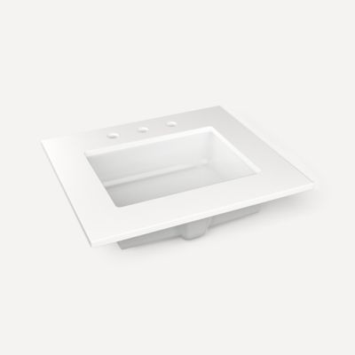 Robern TA24UCO93-8CS1 Quartz Stone Vanity Top, 24" x 1-1/8" x 23", Center Undercounter Sink, White Zeus Extreme, Three Hole,