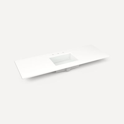 Robern TA56UCO93-8CS2 Quartz Stone Vanity Top, 56" x 1-1/8" x 23", Center Undercounter Sink, White Zeus Extreme, Three Hole,