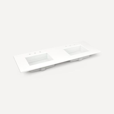 Robern TA60UDO93-8CS3 Quartz Stone Vanity Top, 60" x 1-1/8" x 23", Double Undercounter Sink, White Zeus Extreme, Three Hole,
