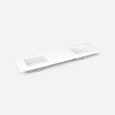 Robern TA72UDO93-8WD1 Quartz Stone Vanity Top, 72" x 1-1/8" x 23", Double Undercounter Sink, White Zeus Extreme, Three Hole,
