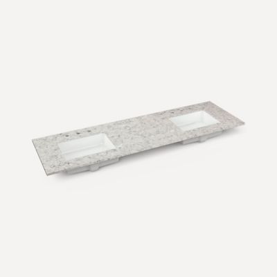 Robern TA72UDO96-8WM1 Quartz Stone Vanity Top, 72" x 1-1/8" x 23", Double Undercounter Sink, Pietra, Three Hole, for Willowme