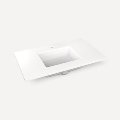 Robern TB37UCO93-1 Quartz Stone Vanity Top, 37" x 3/4" x 22", Center Undercounter Sink, White Zeus Extreme, Single Hole, for