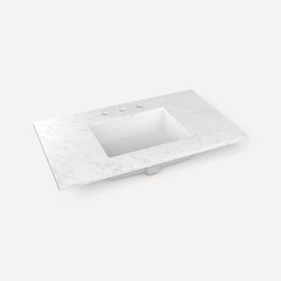 Robern TB37UCO94-8 Quartz Stone Vanity Top, 37" x 3/4" x 22", Center Undercounter Sink, Lyra, Three Hole, for Islamorada and