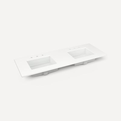 Robern TB61UDO92-8D2 Quartz Stone Vanity Top, 61" x 3/4" x 22", Double Undercounter Sink, Quartz White, Three Hole, for Islam