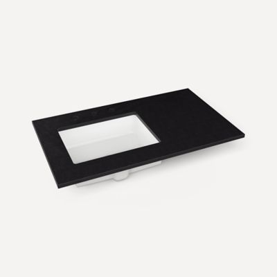 Robern TF37ULO90-8 Quartz Stone Vanity Top, 37" x 3/4" x 22", Left Offset Undercounter Sink, Lava Black, Three Hole