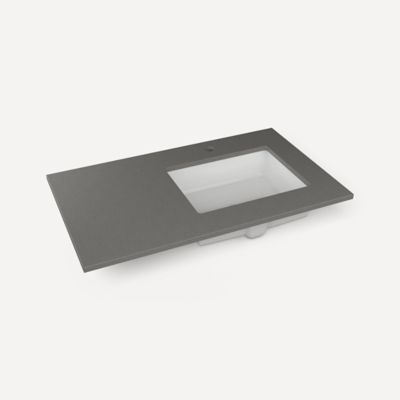 Robern TF37URO91-1 Quartz Stone Vanity Top, 37" x 3/4" x 22", Right Offset Undercounter Sink, Stone Gray, Single Hole