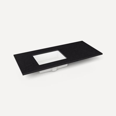 Robern TF49ULO90-1 Quartz Stone Vanity Top, 49" x 3/4" x 22", Left Offset Undercounter Sink, Lava Black, Single Hole
