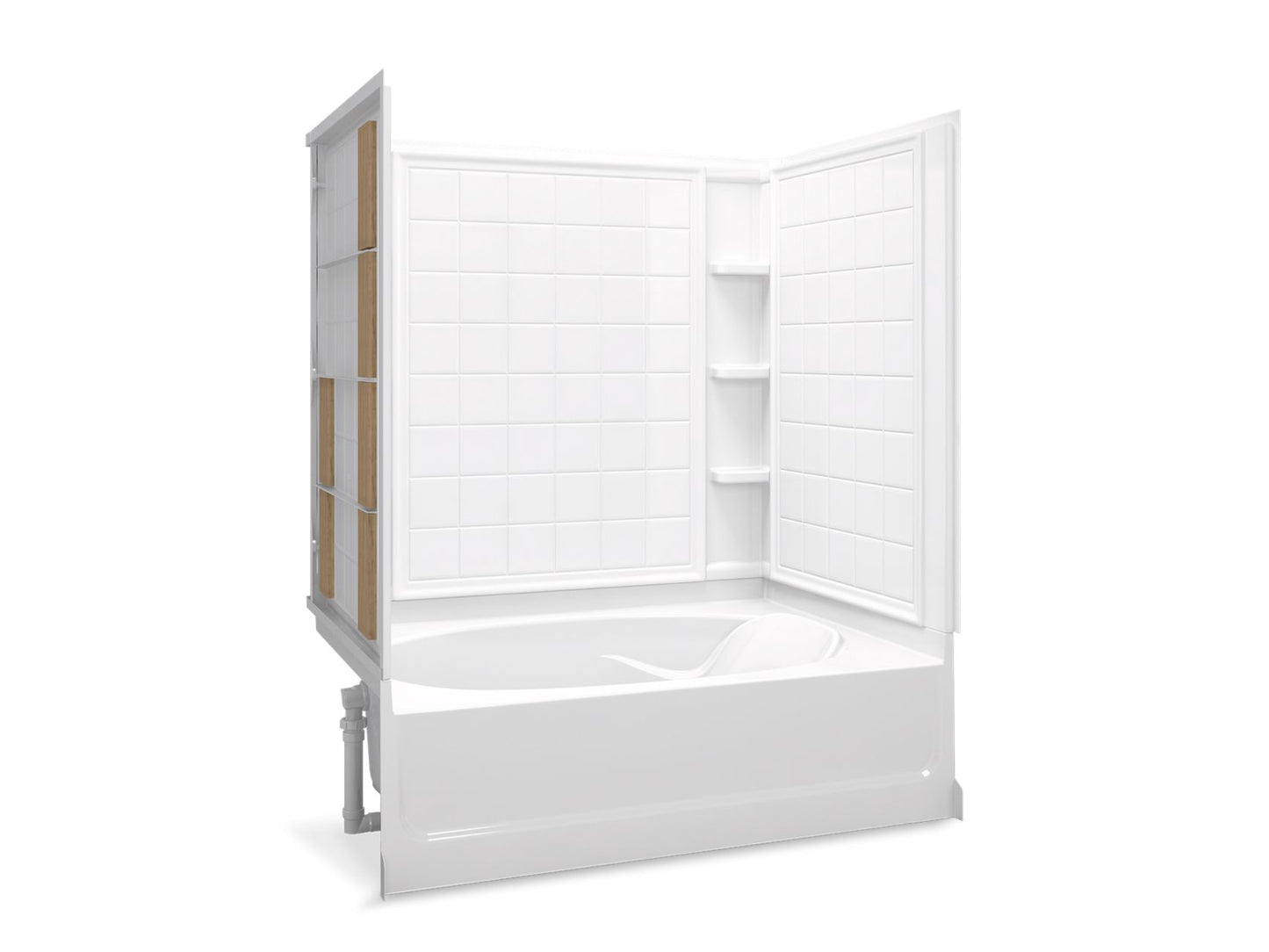 Sterling 71110116 Ensemble Tile 60" x 42" Vikrell® Bath/shower with Aging in Place Backerboards, Left Drain, White