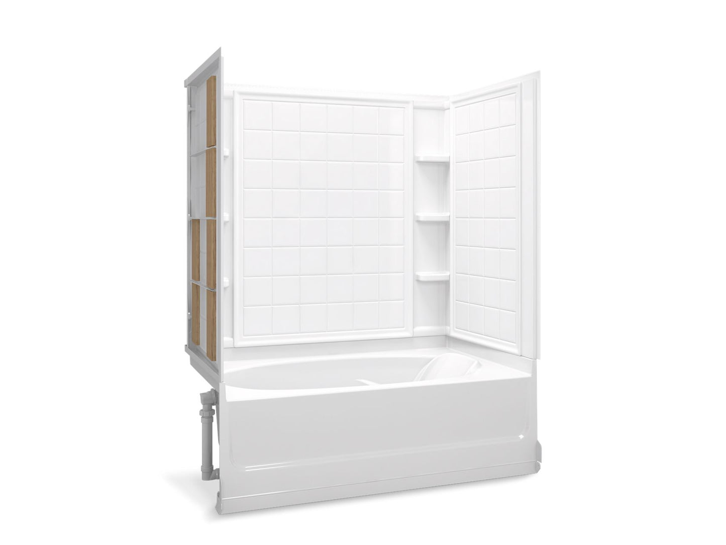 Sterling 71110118 Ensemble Tile 60" x 42" Vikrell® Bath/shower with Aging in Place Backerboards, Left Above-floor Drain, Whit