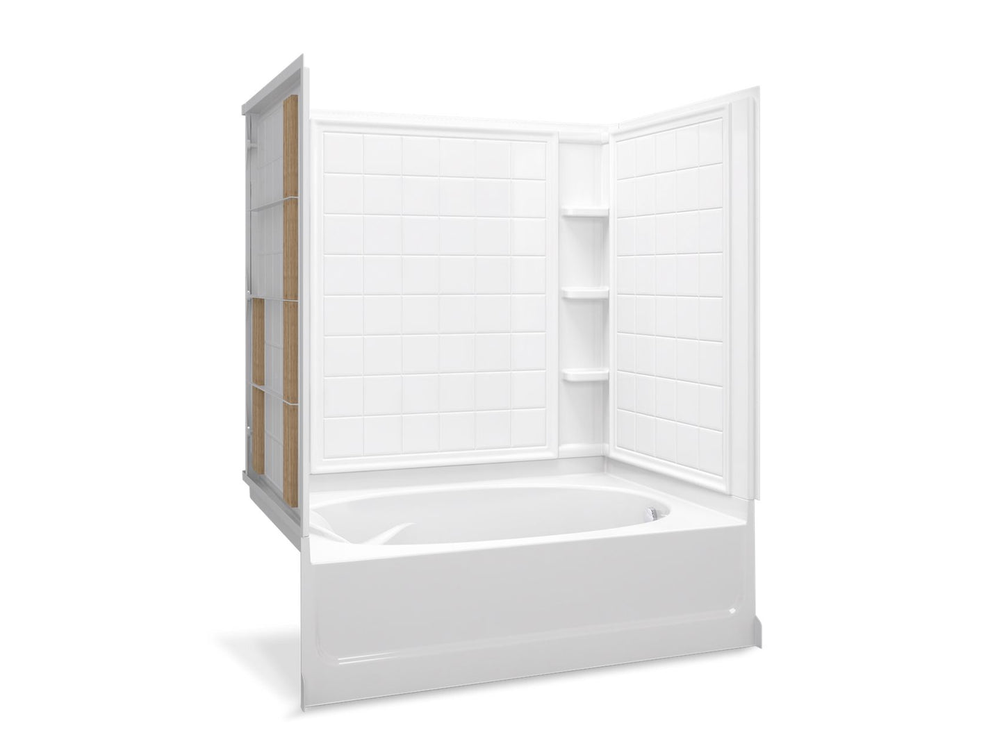 Sterling 71110126 Ensemble Tile 60" x 42" Vikrell® Bath/shower with Aging in Place Backerboards, Right Drain, White