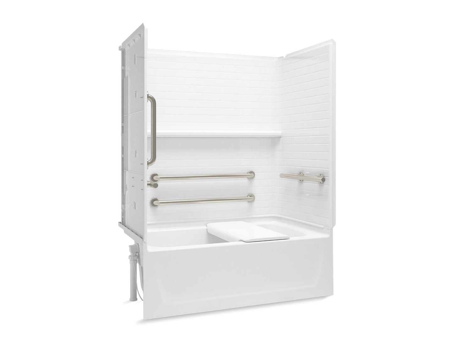 Sterling 71520115 Traverse 60" x 32" Vikrell® Bath/shower with Seat and Grab Bars, Left Drain, White