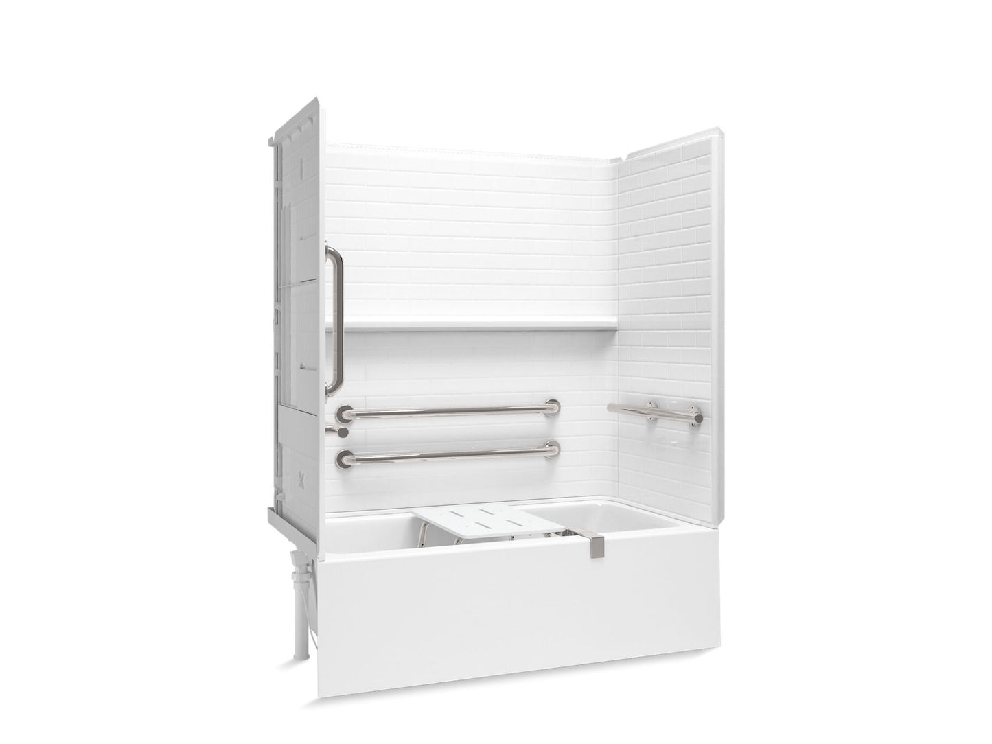 Sterling 71600115 Forum Traverse 60" x 30" Vikrell® Bath/shower with Aging in Place Backerboards, Grab Bars, and Bath Seat, L