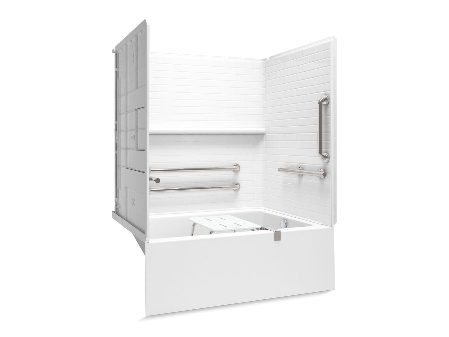 Sterling 71630127 Forum Traverse 60" x 42" Above-floor-drain Vikrell® Bath/shower with Aging in Place Backerboards, Grab Bars