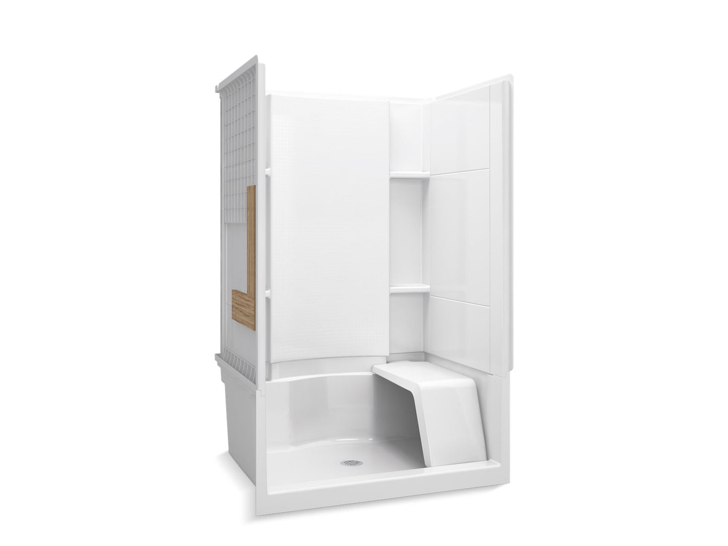 Sterling 72280106 Accord 48" x 36" Vikrell® Seated Shower with Aging in Place Backerboards, Center Drain, White