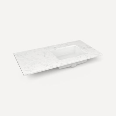 Quartz Stone Vanity Top, 43" x 3/4" x 22", Right Offset Undercounter Sink, Three Hole