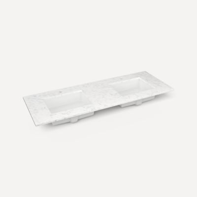 Quartz Stone Vanity Top, 61" x 3/4" x 22", Double Undercounter Sink, Single Hole