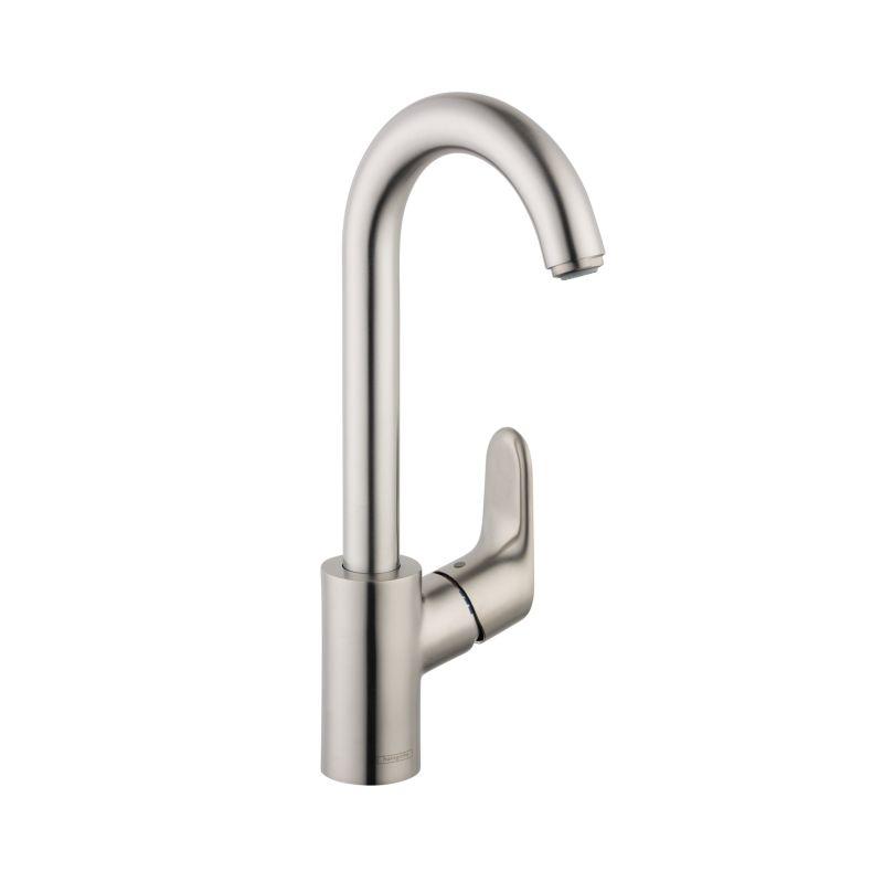 Hansgrohe 04507801 Focus High-Arc Bar Faucet with Quick Clean Aerator in Steel Optic