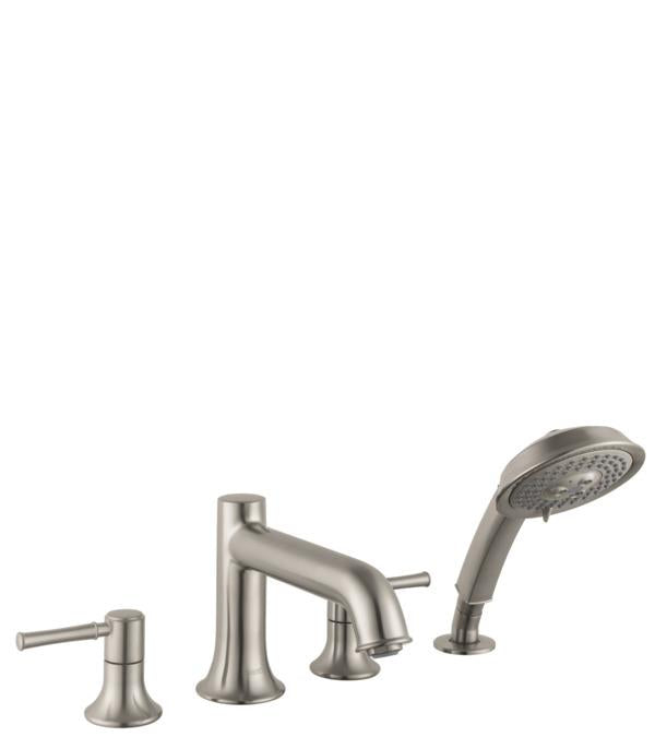 Hansgrohe 14314821 Talis C Roman Tub Filler Faucet with Diverter Metal Lever Handles and 2.0 GPM Multi Function Hand Shower Less Valve in Brushed Nickel