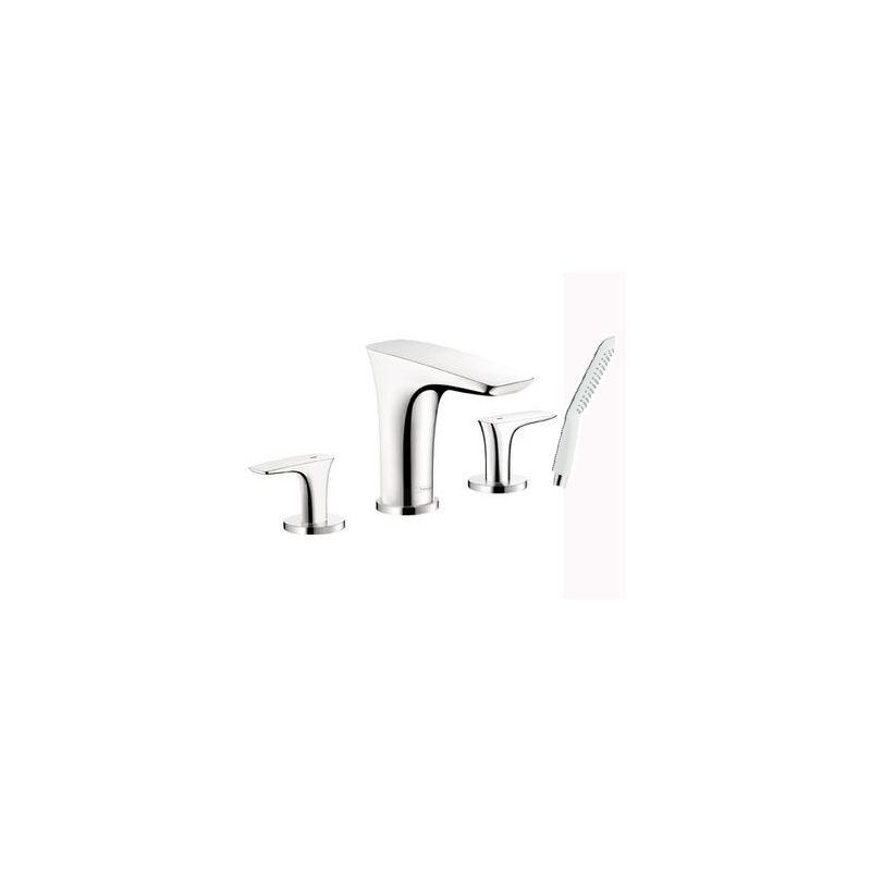 Hansgrohe 15446001 Pura Vida Roman Tub Filler Faucet with Diverter Metal Lever Handles and 2.0 GPM Single Function Hand Shower Less Valve in Chrome