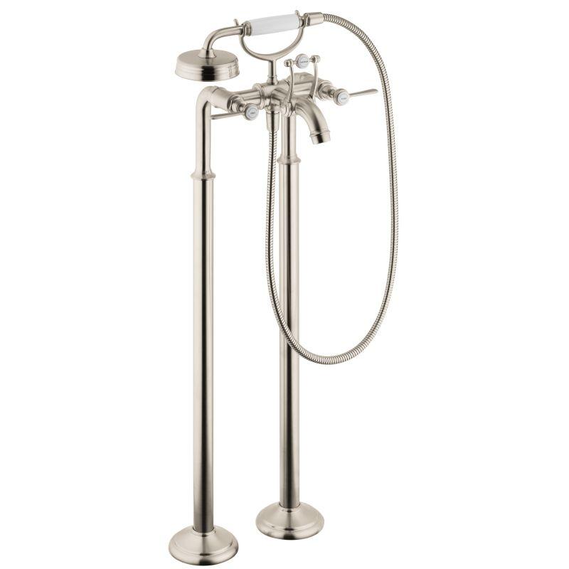 Axor 16553821 Montreux Roman Tub Filler Faucet Freestanding with Diverter Metal Lever Handles 50" Techniflex Hose and 2.5 GPM Single Function Hand Shower Less Valve in Brushed Nickel
