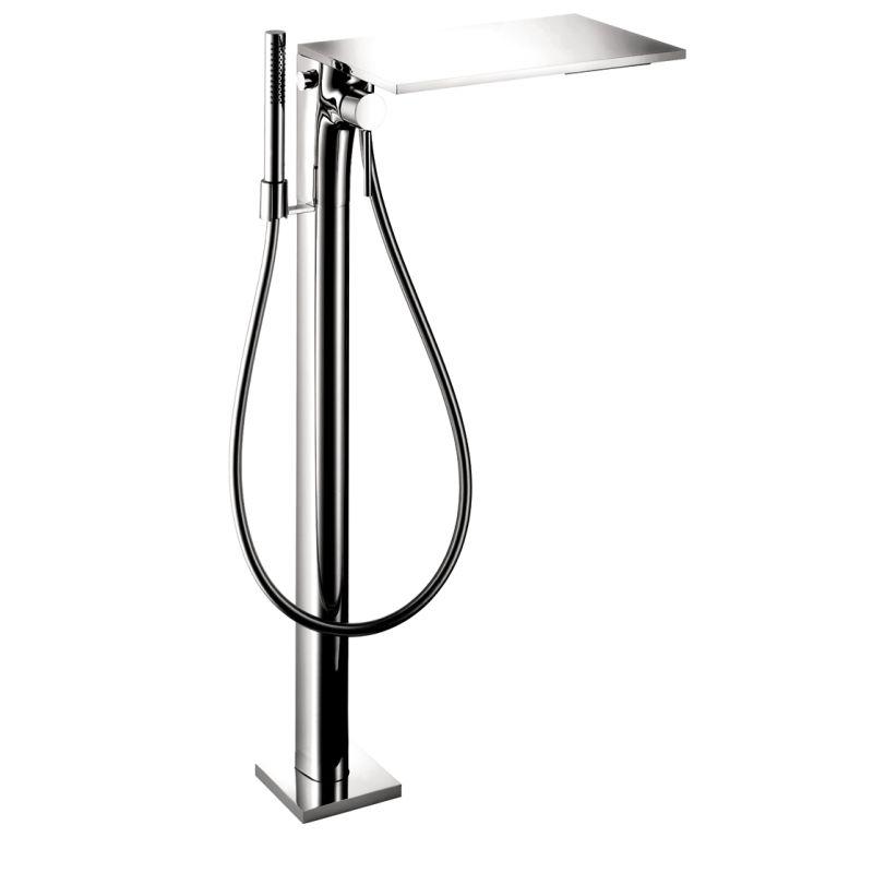 Axor 18450001 Massaud Tub Filler Faucet Free Standing with Diverter 2.5 GPM Multi Function Hand Shower 49" Techniflex Hose Non Diverter Tub Spout and Shelf Less Valve