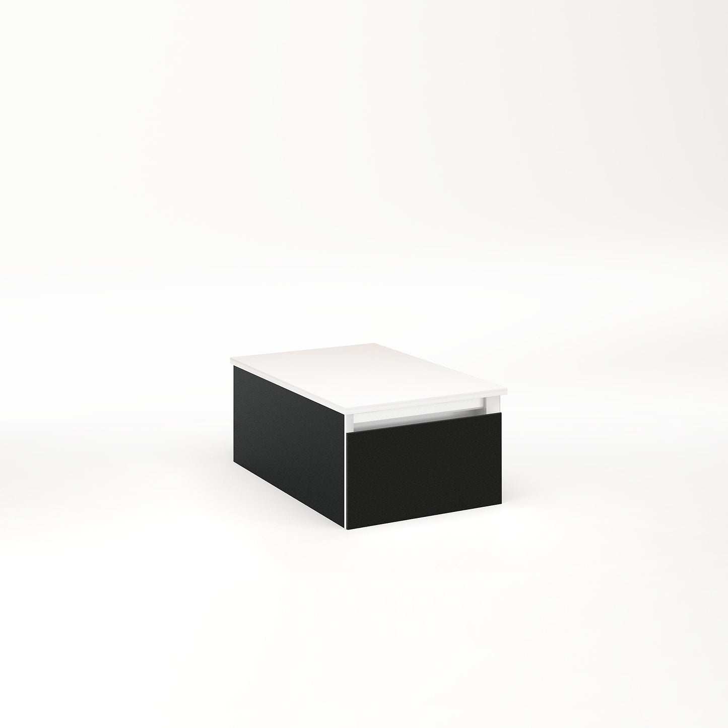 Cartesian 12-1/8" x 7-1/2" x 18-3/4" slim drawer vanity in matte black with slow-close full drawer and selectable night light in 2700K/4000K temperature (warm/cool light)