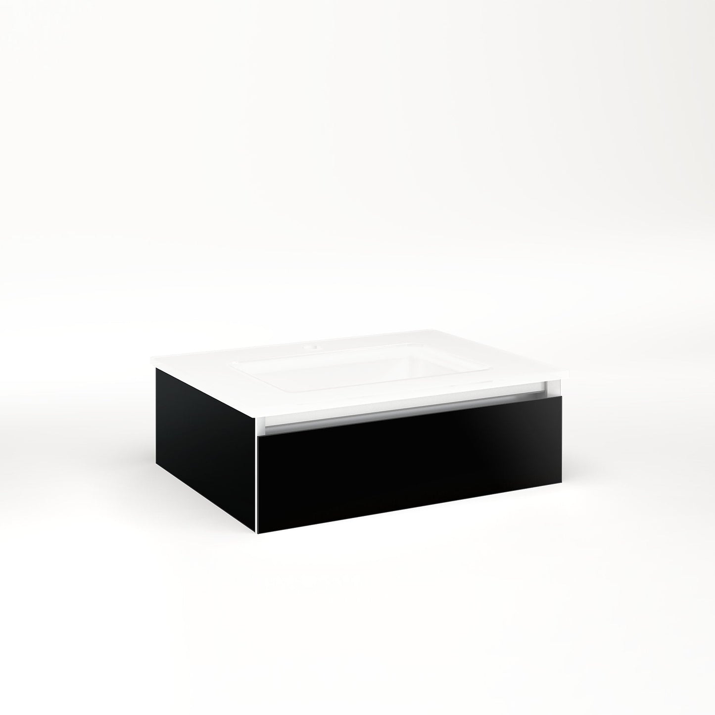 Cartesian 24-1/8" x 7-1/2" x 18-3/4" slim drawer vanity in black with slow-close full drawer and night light in 5000K temperature (cool light)