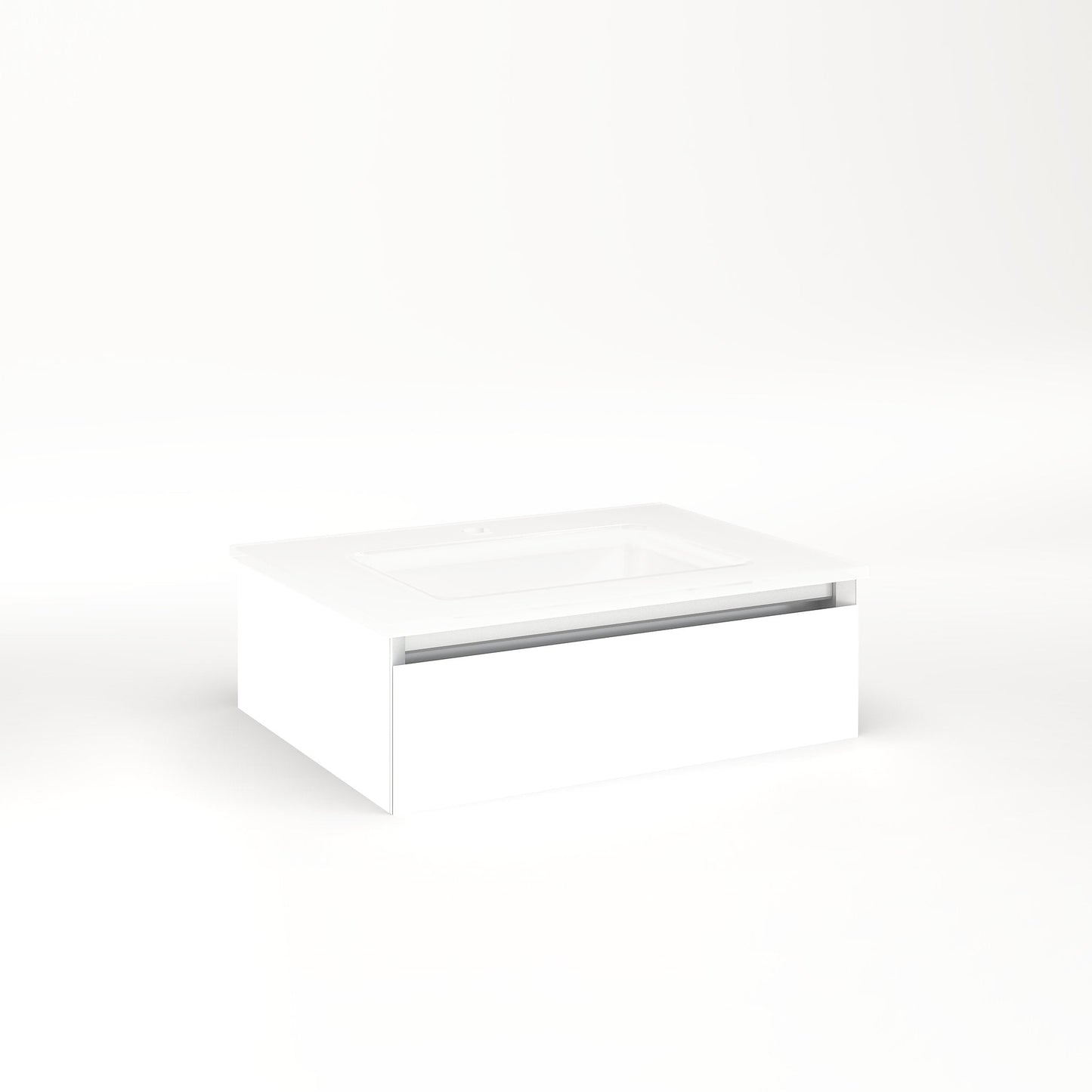 Cartesian 24-1/8" x 7-1/2" x 18-3/4" slim drawer vanity in white with slow-close full drawer and selectable night light in 2700K/4000K temperature (warm/cool light)