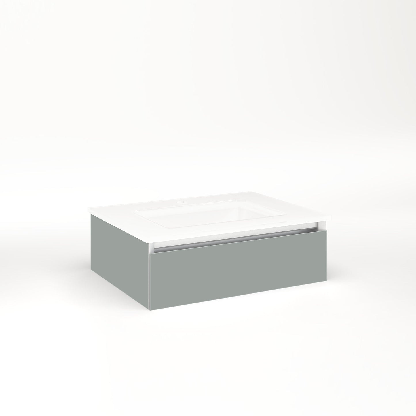 Cartesian 24-1/8" x 7-1/2" x 18-3/4" slim drawer vanity in matte gray with slow-close full drawer and selectable night light in 2700K/4000K temperature (warm/cool light)