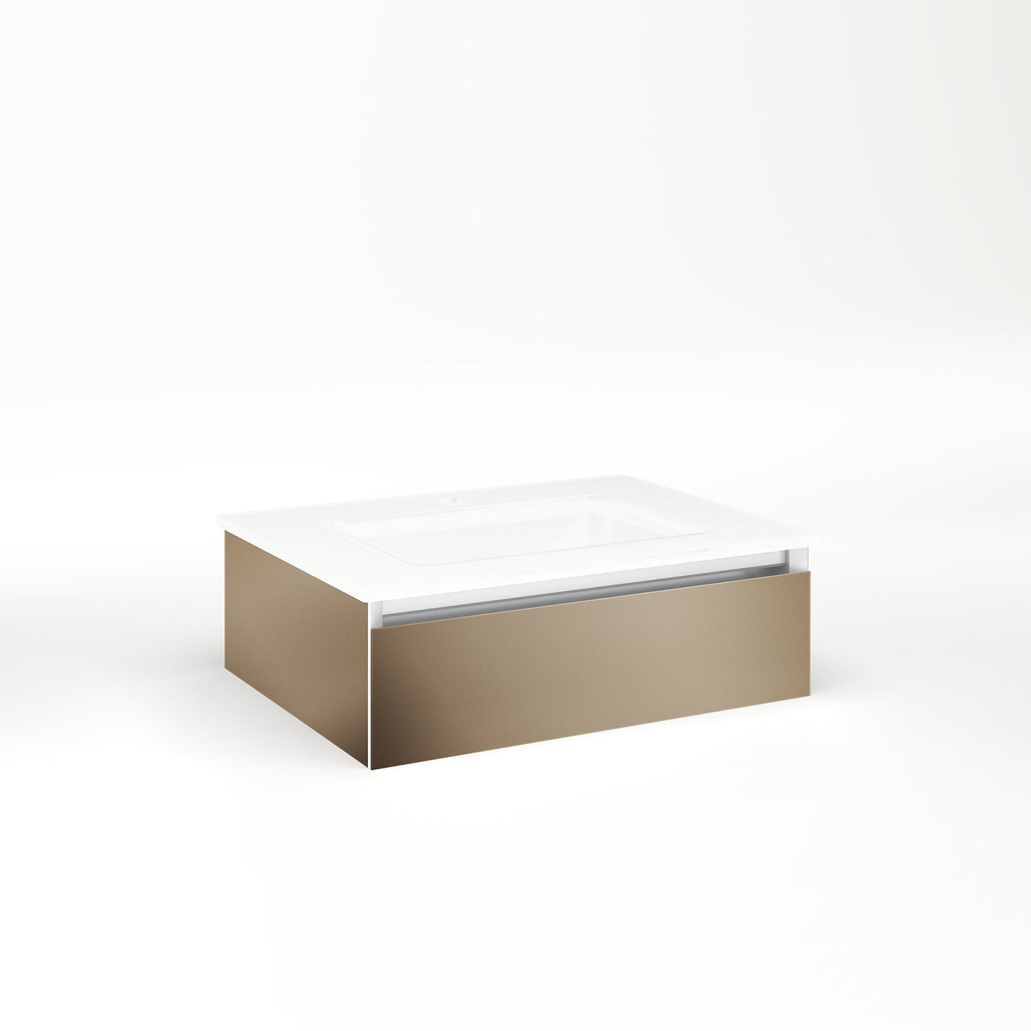 Cartesian 24-1/8" x 7-1/2" x 18-3/4" slim drawer vanity in satin bronze with slow-close plumbing drawer and no night light
