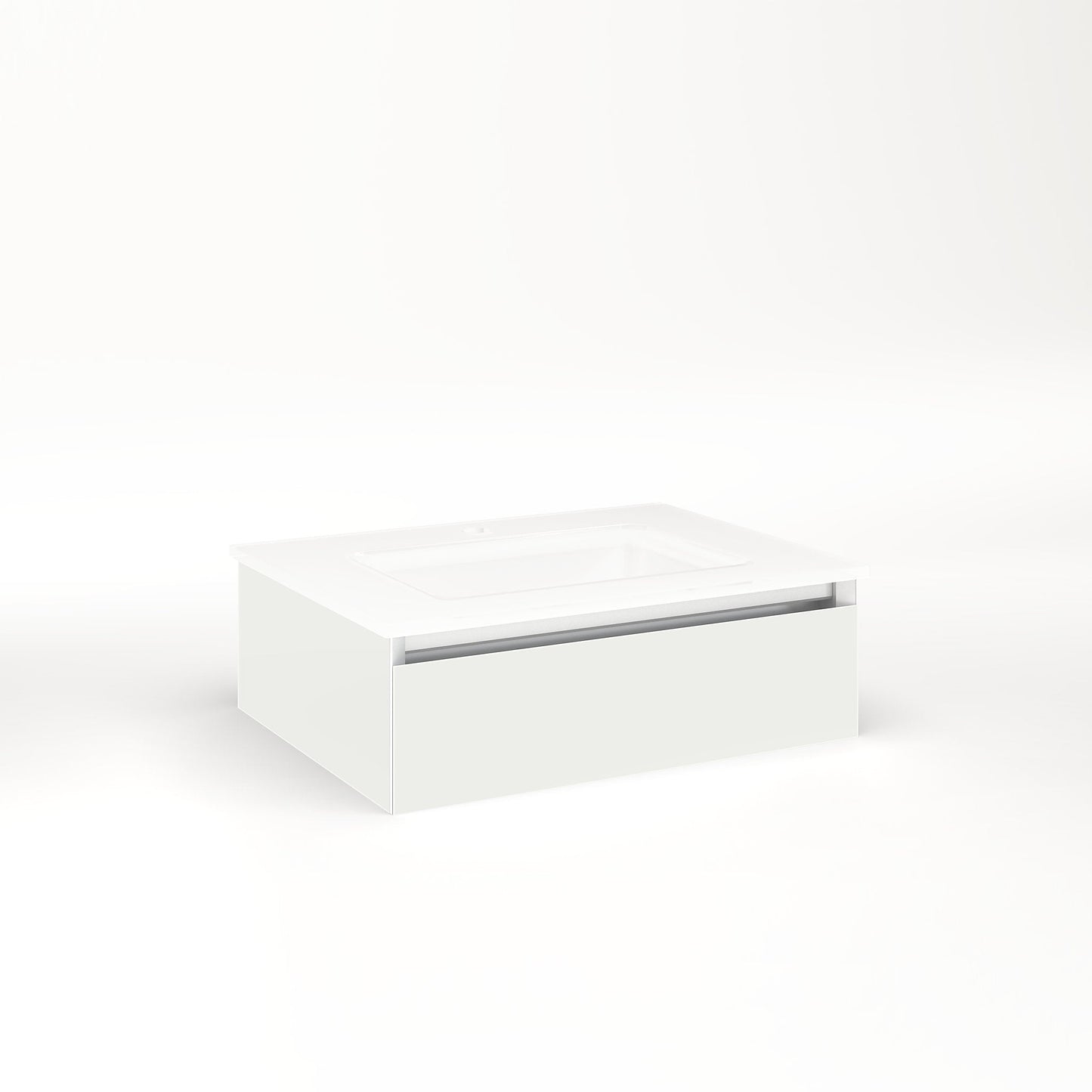 Cartesian 24-1/8" x 7-1/2" x 18-3/4" slim drawer vanity in beach with slow-close tip out drawer and night light in 5000K temperature (cool light)