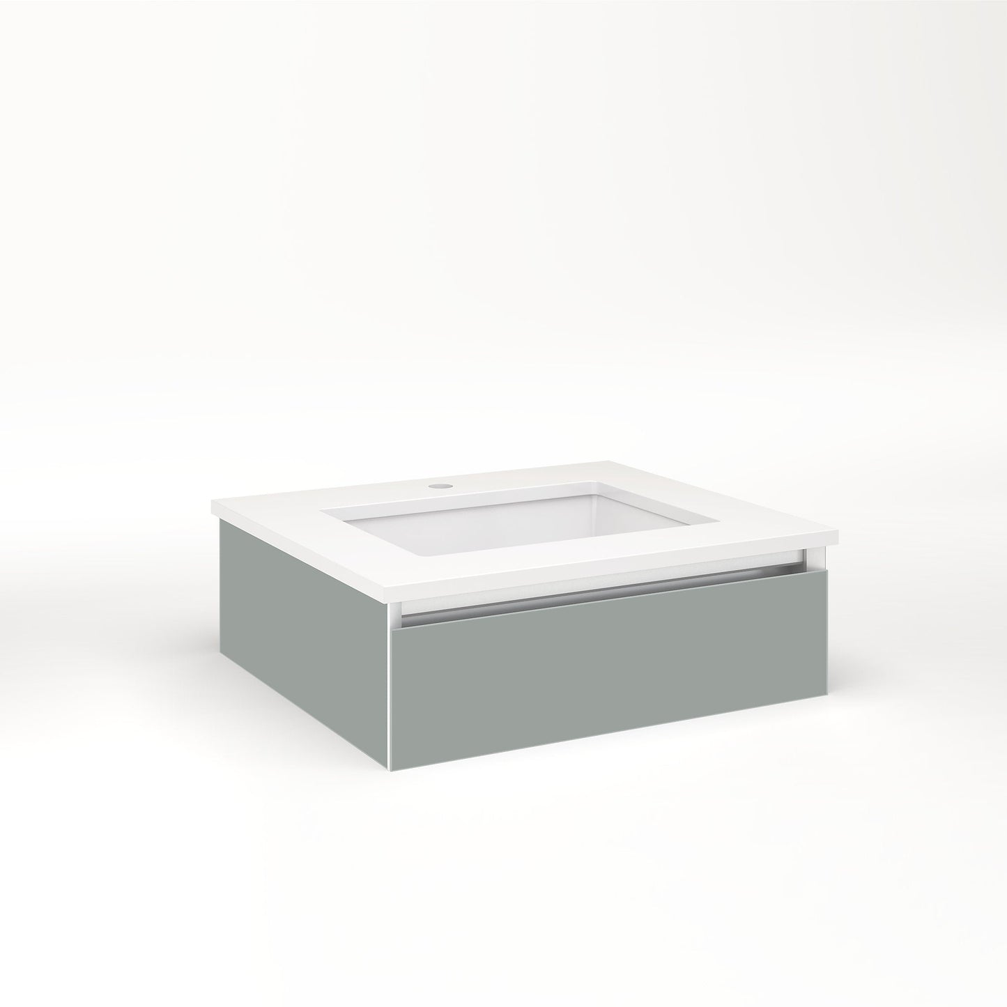 Cartesian 24-1/8" x 7-1/2" x 21-3/4" slim drawer vanity in matte gray with slow-close plumbing drawer and night light in 5000K temperature (cool light)