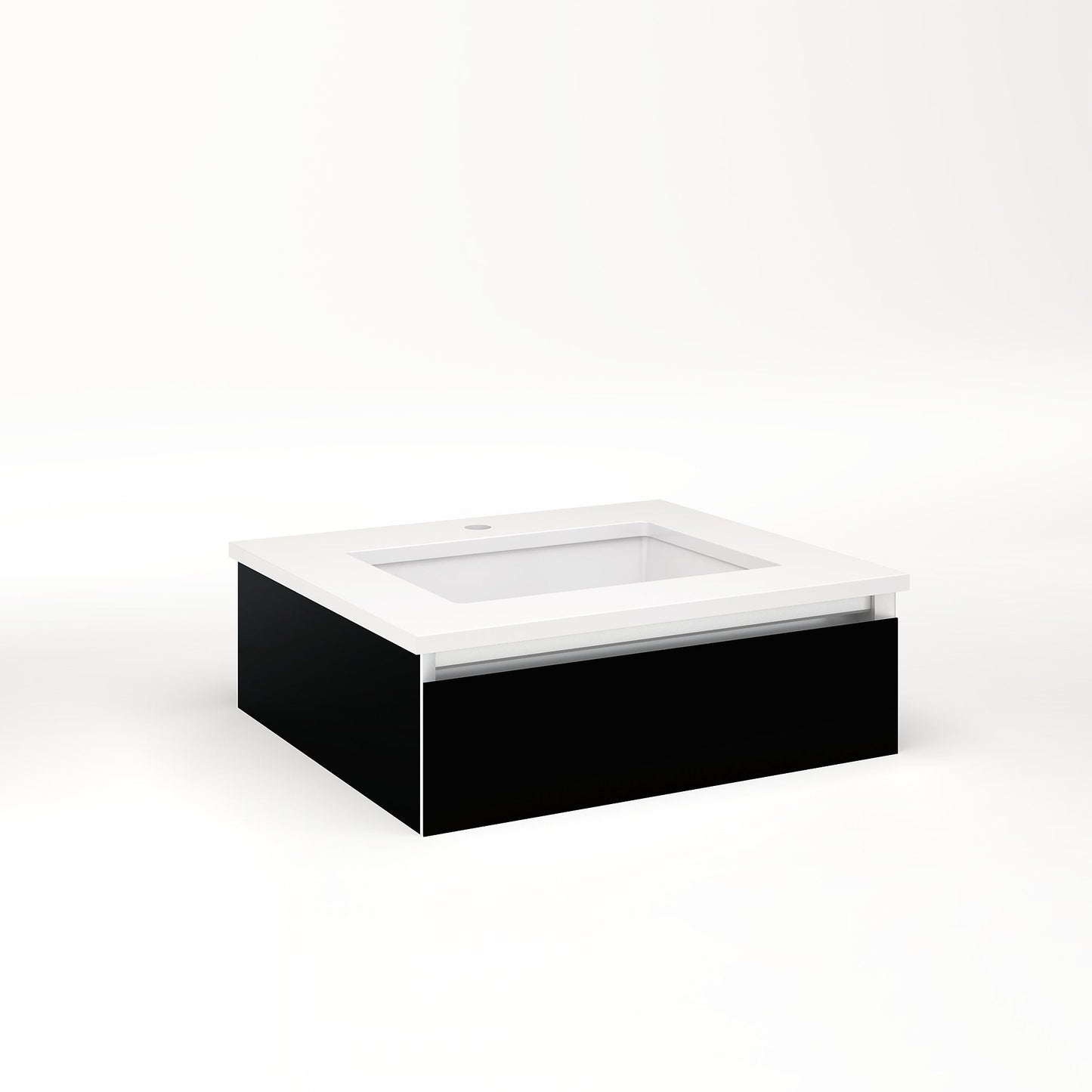 Cartesian 24-1/8" x 7-1/2" x 21-3/4" slim drawer vanity in black with slow-close tip out drawer and no night light