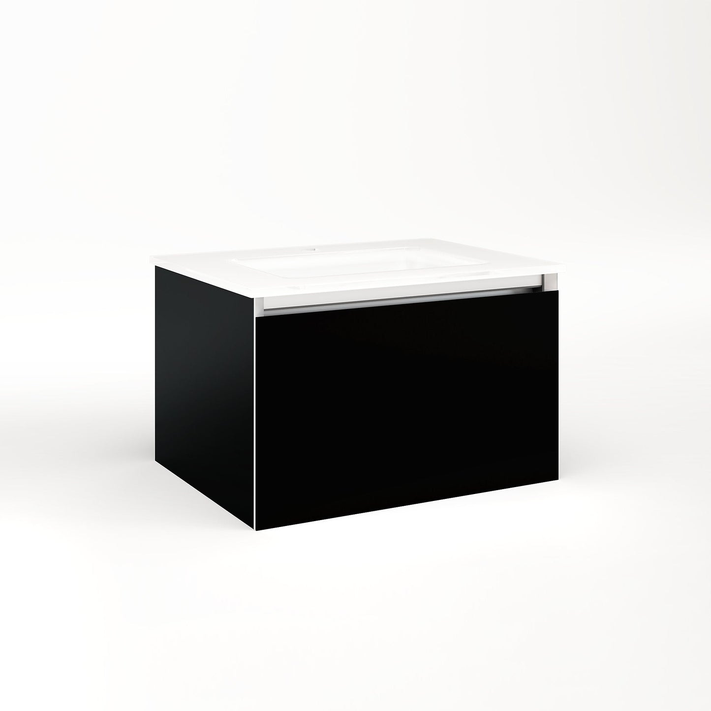 Cartesian 24-1/8" x 15" x 18-3/4" single drawer vanity in black with slow-close plumbing drawer and night light in 5000K temperature (cool light)
