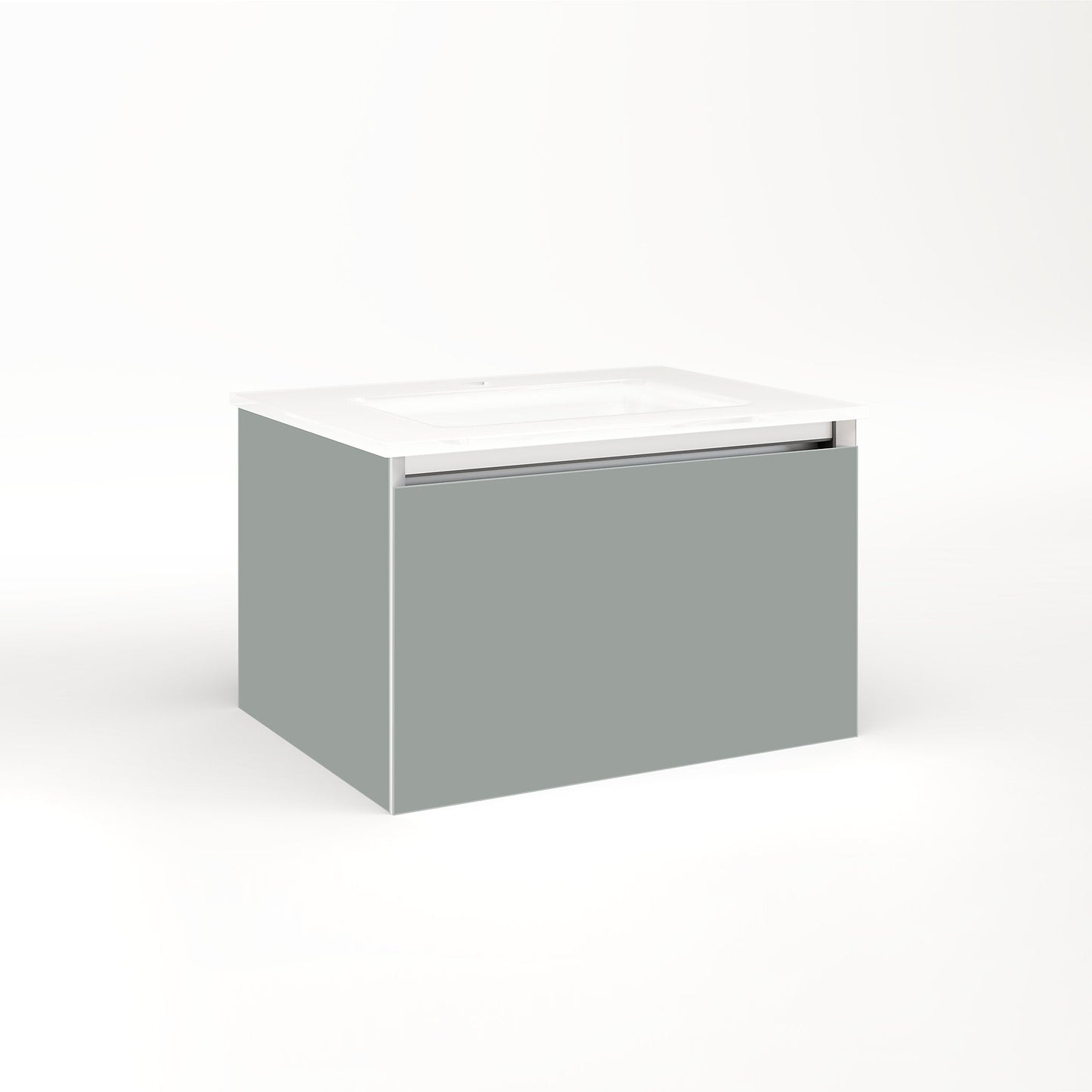 Cartesian 24-1/8" x 15" x 18-3/4" single drawer vanity in matte gray with slow-close plumbing drawer and no night light