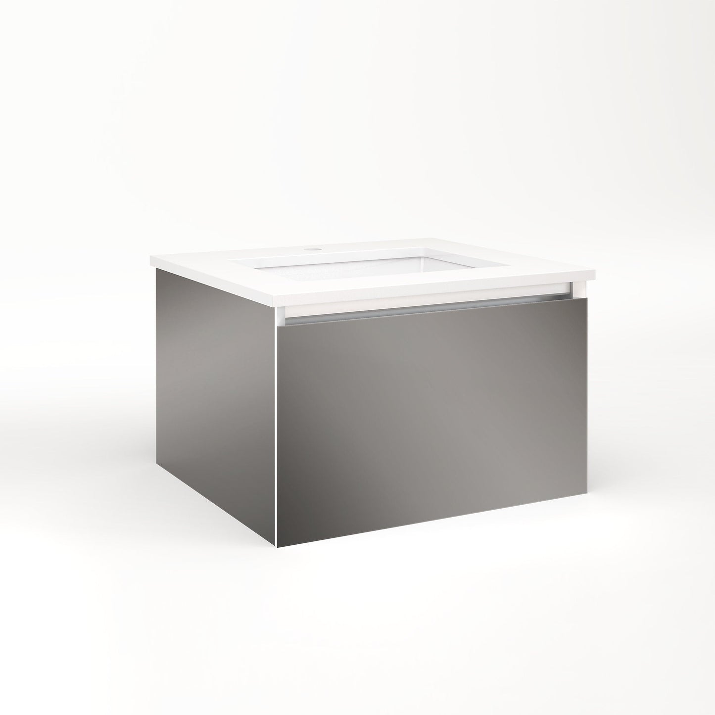 Cartesian 24-1/8" x 15" x 21-3/4" single drawer vanity in tinted gray mirror with slow-close full drawer and night light in 5000K temperature (cool light)