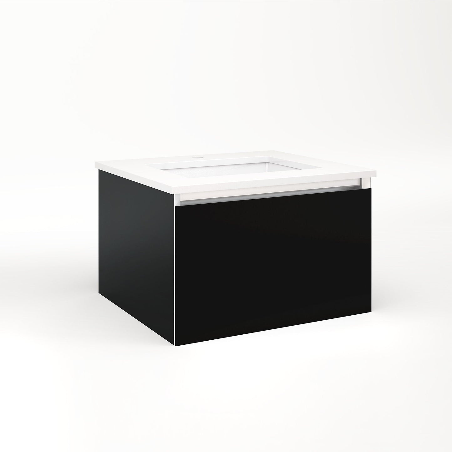 Cartesian 24-1/8" x 15" x 21-3/4" single drawer vanity in black with slow-close full drawer and no night light