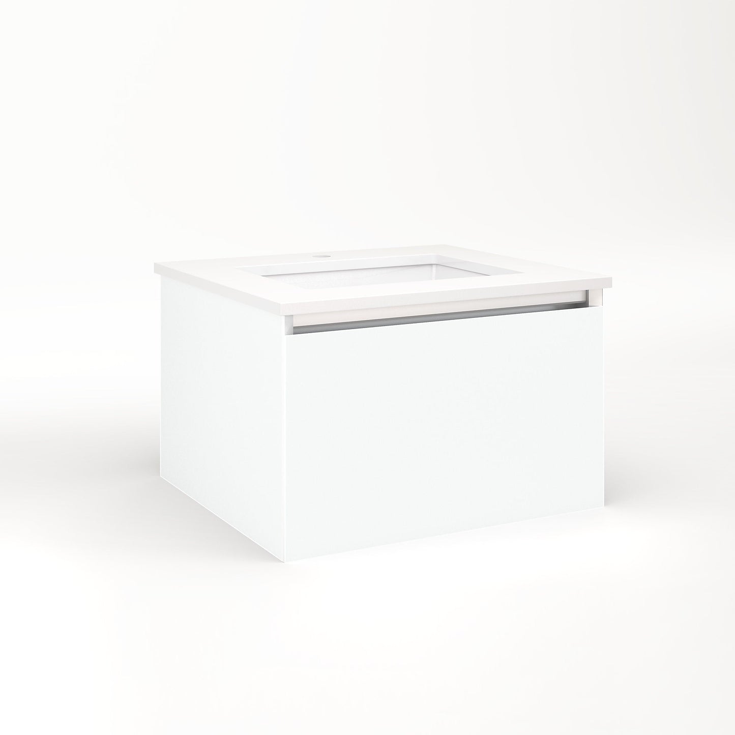 Cartesian 24-1/8" x 15" x 21-3/4" single drawer vanity in matte white with slow-close plumbing drawer and night light in 5000K temperature (cool light)