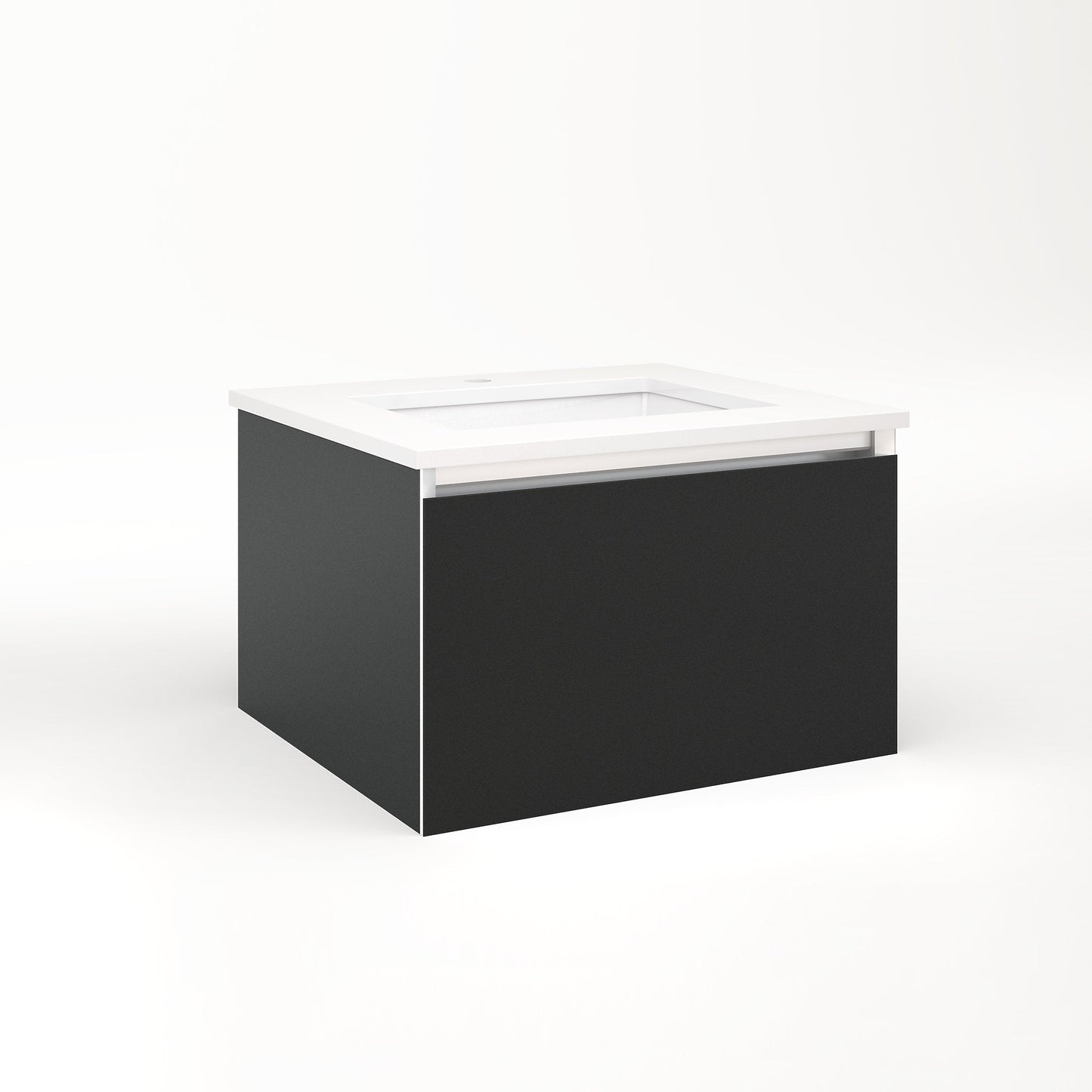 Cartesian 24-1/8" x 15" x 21-3/4" single drawer vanity in matte black with slow-close plumbing drawer and night light in 5000K temperature (cool light)