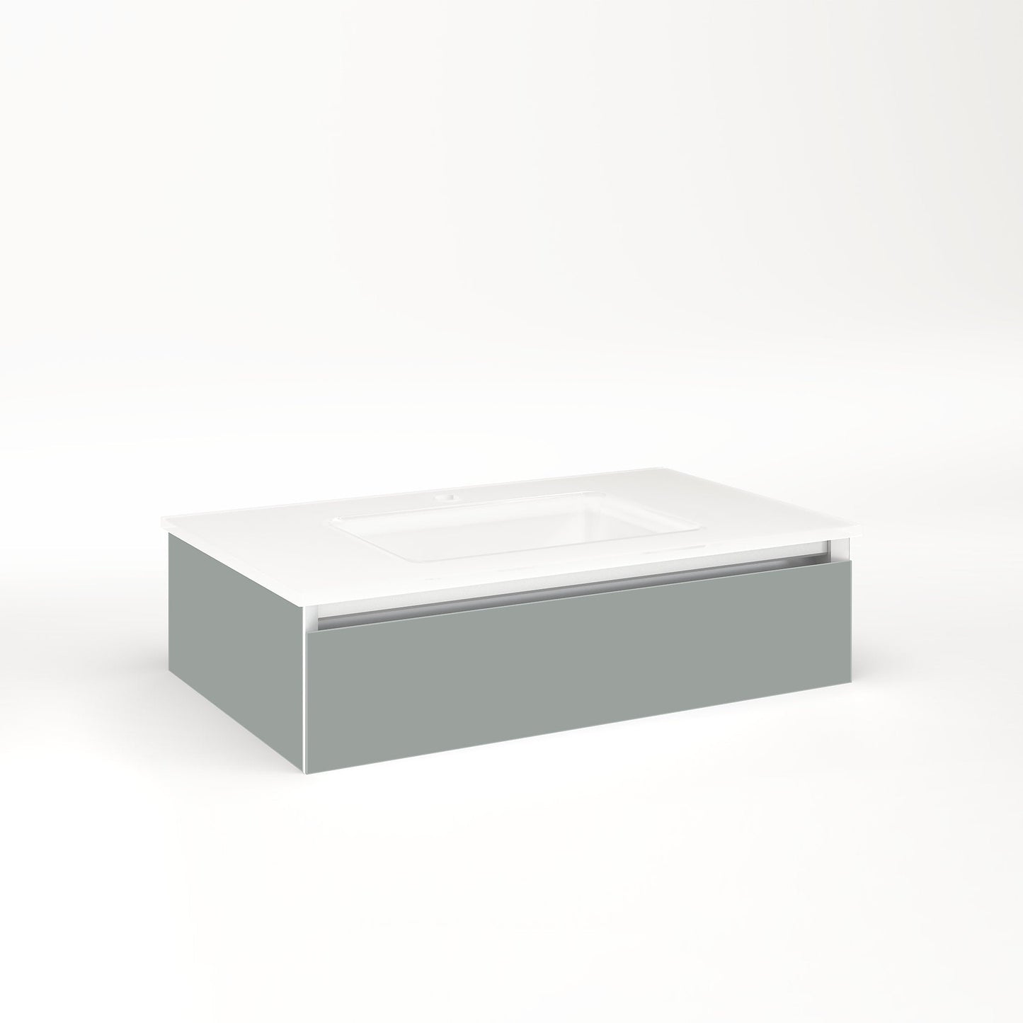 Cartesian 30-1/8" x 7-1/2" x 18-3/4" slim drawer vanity in matte gray with slow-close full drawer and selectable night light in 2700K/4000K temperature (warm/cool light)