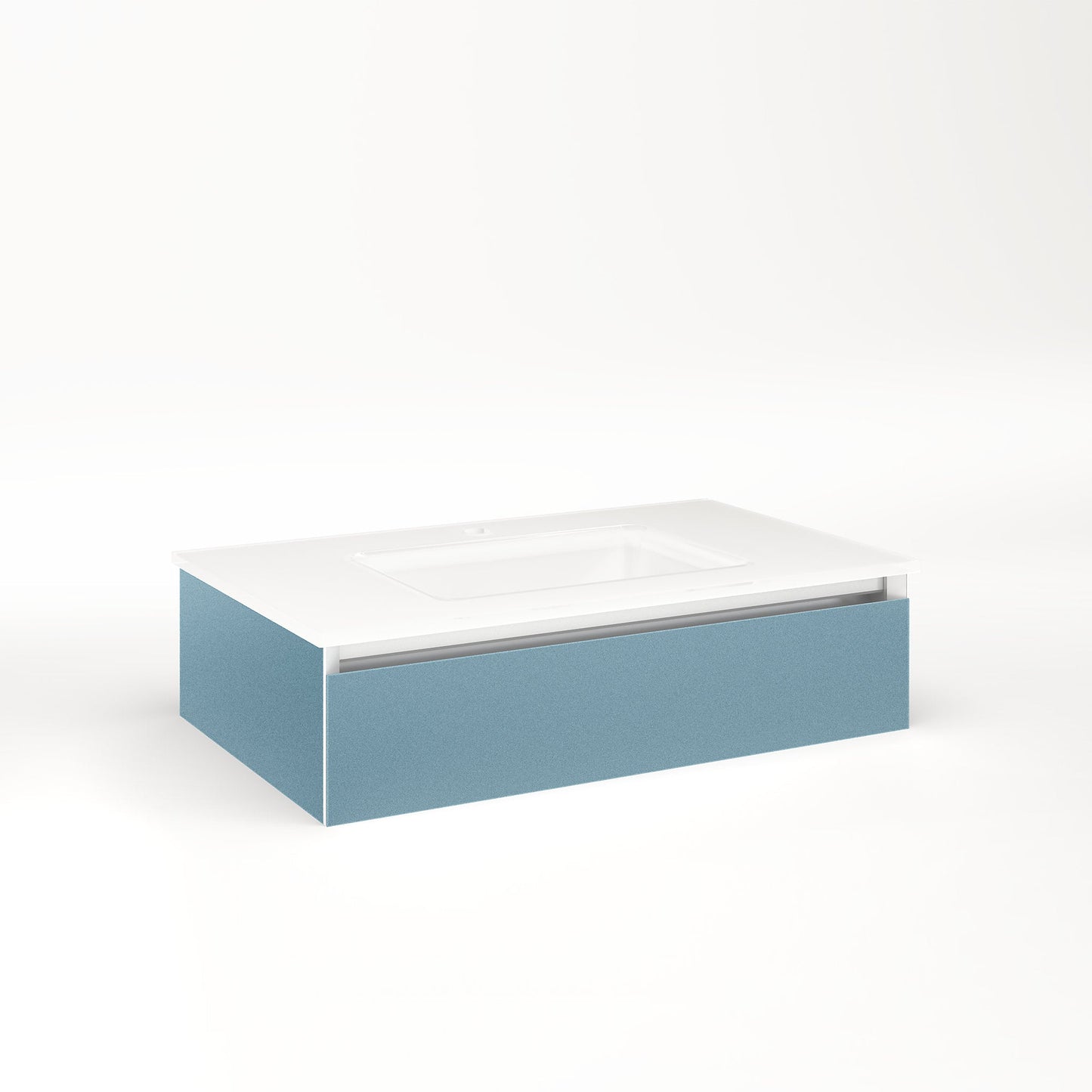 Cartesian 30-1/8" x 7-1/2" x 18-3/4" slim drawer vanity in ocean with slow-close plumbing drawer and no night light