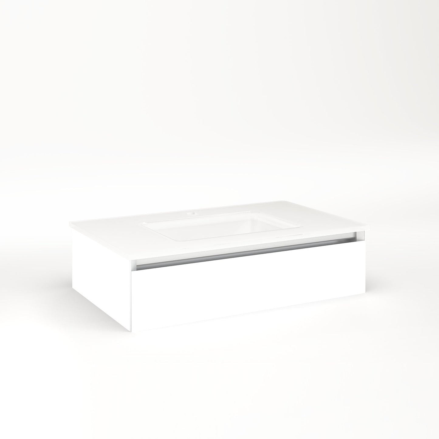 Cartesian 30-1/8" x 7-1/2" x 18-3/4" slim drawer vanity in white with slow-close tip out drawer and night light in 5000K temperature (cool light)